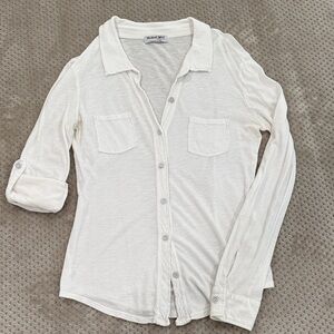 Michael Stars White Casual Button Down Shirt